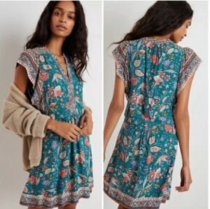 Anthropologie Zenia Floral Pullover Mini  Flutter Sleeves Pockets DressWomensXXS